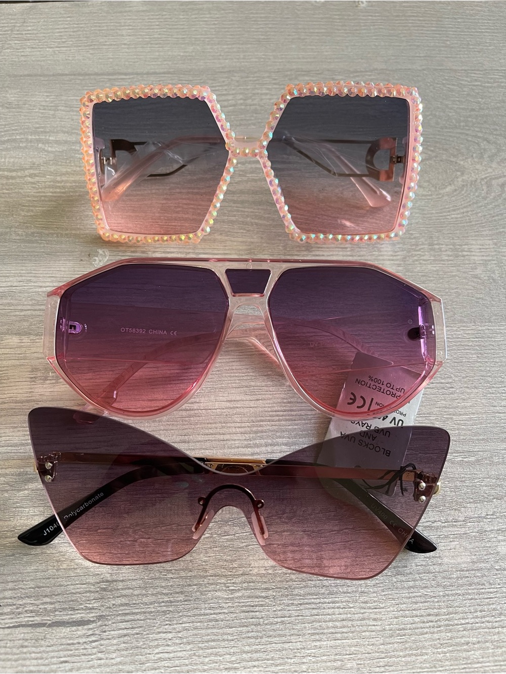 Women's Pink Fashion Sunglasses - Crystal Square & Gradient Styles